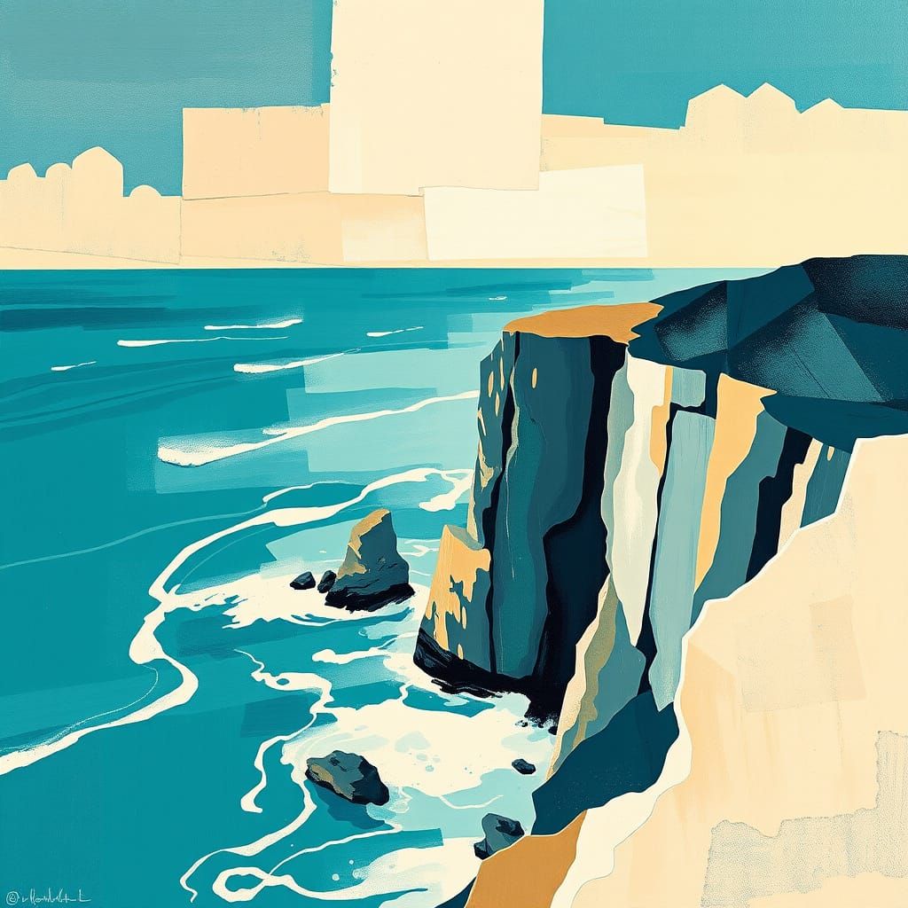 Abstract Ocean Cliff in Mondrian Style