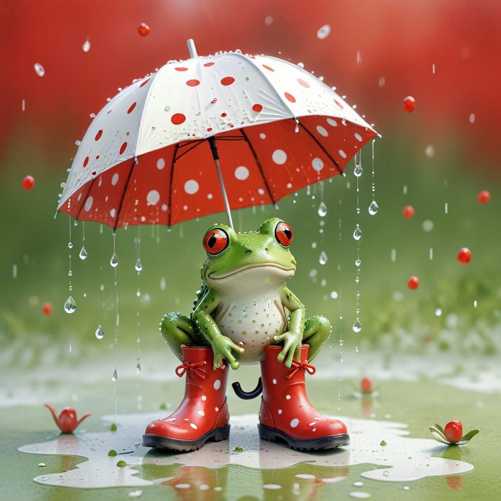 Frog in Polka Dots: A Watercolor Dreamscape