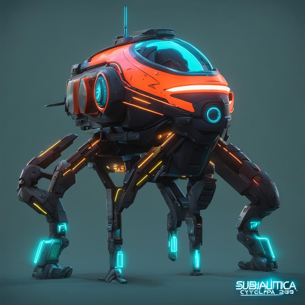 Subnautica Cyclops in Cyberpunk Neon Style