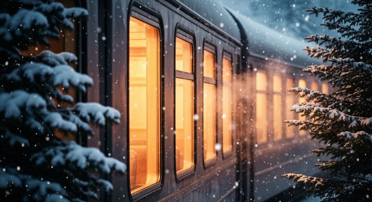 Cozy Train Windows Amidst Snowy Winter Scene