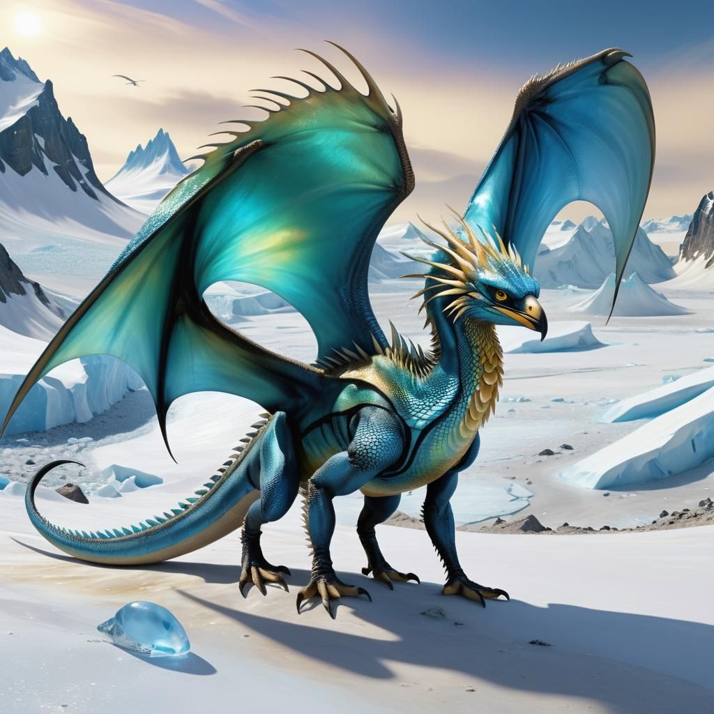Alien Dragon Creature in Barren Landscape: Digital Art