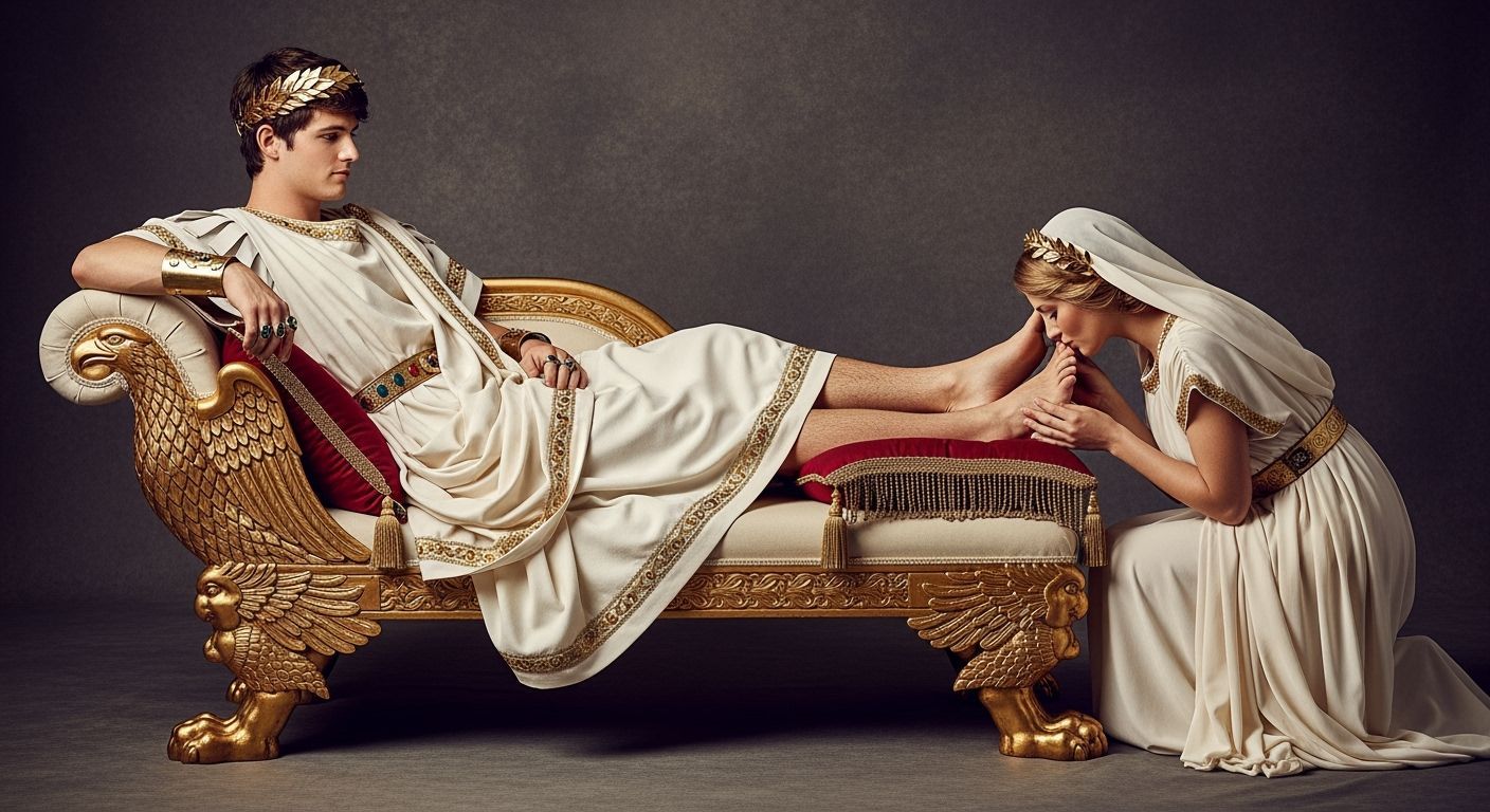 Young Roman Emperor on Opulent Golden Chaise Longue