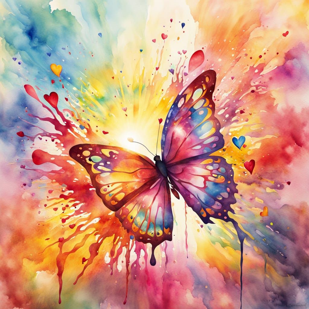 Vibrant Watercolor Heart and Sun Splash Art