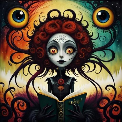 Gothic Redhead Reading: A Vibrant Fairytale Scene