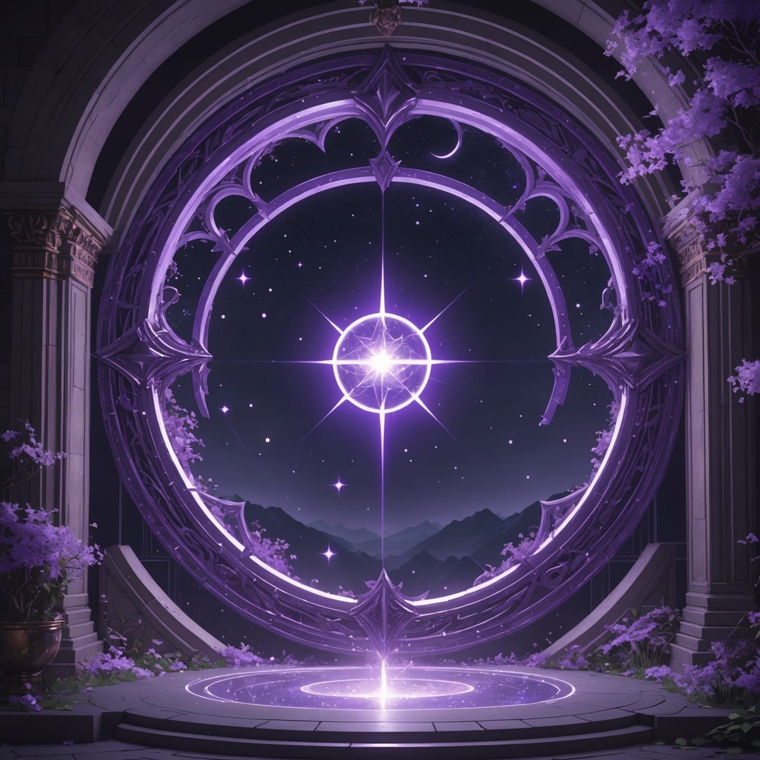 Mystical Purple Star Portal: 3D Anime Art