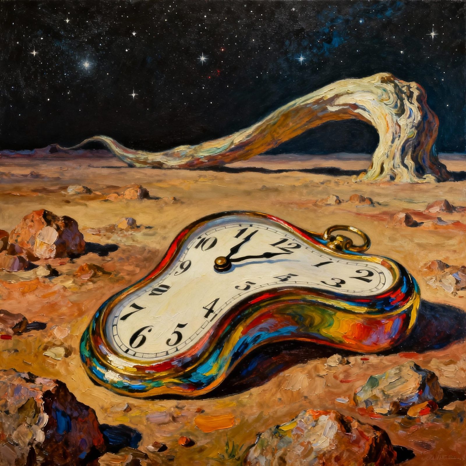 Surrealist Melting Clock Landscape in Dali Style