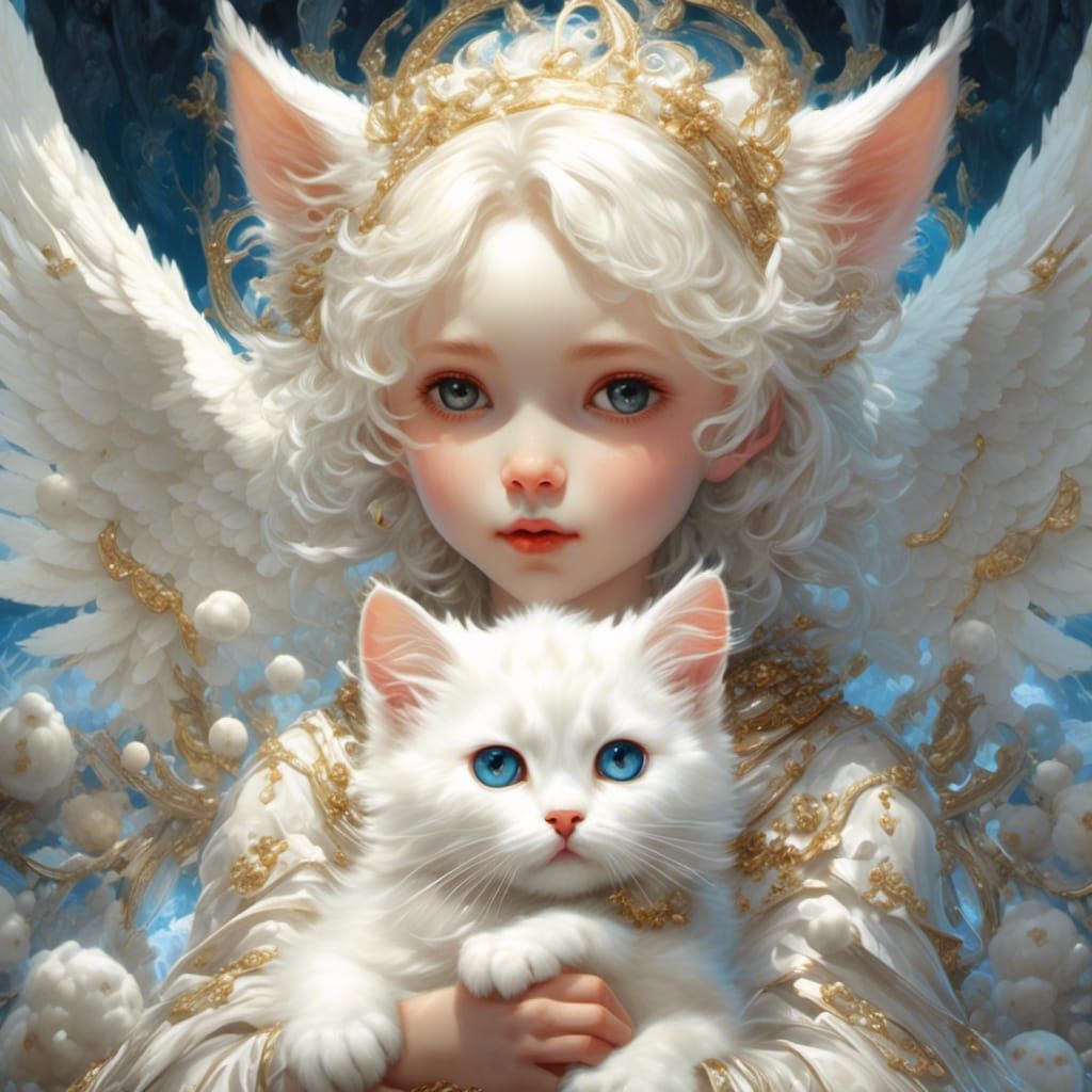 Adorable Chibi Angel Kitten Portrait in Hyperreal Style