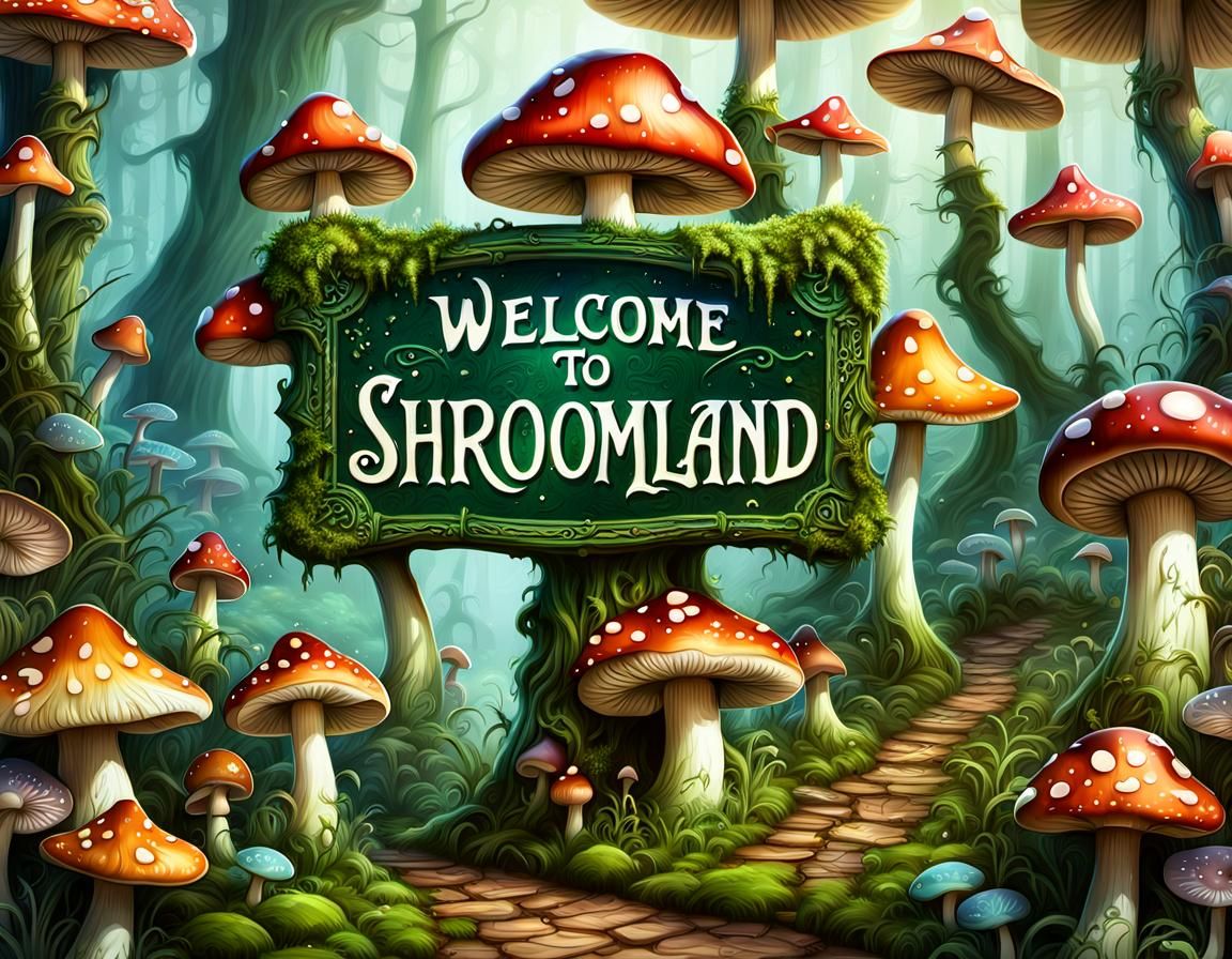 Enchanted Mushroom Forest Signboard in Filigree Style