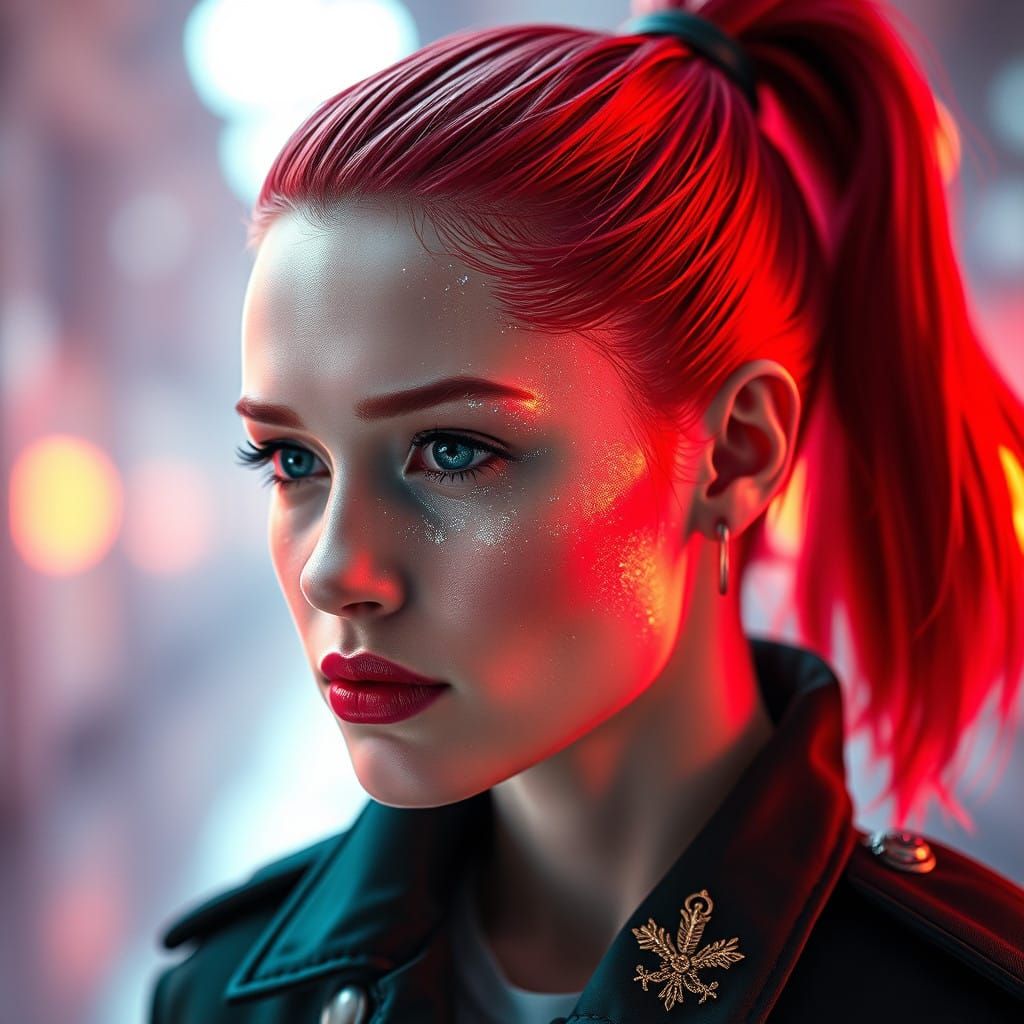 Glowing Military Girl with Futuristic Flair