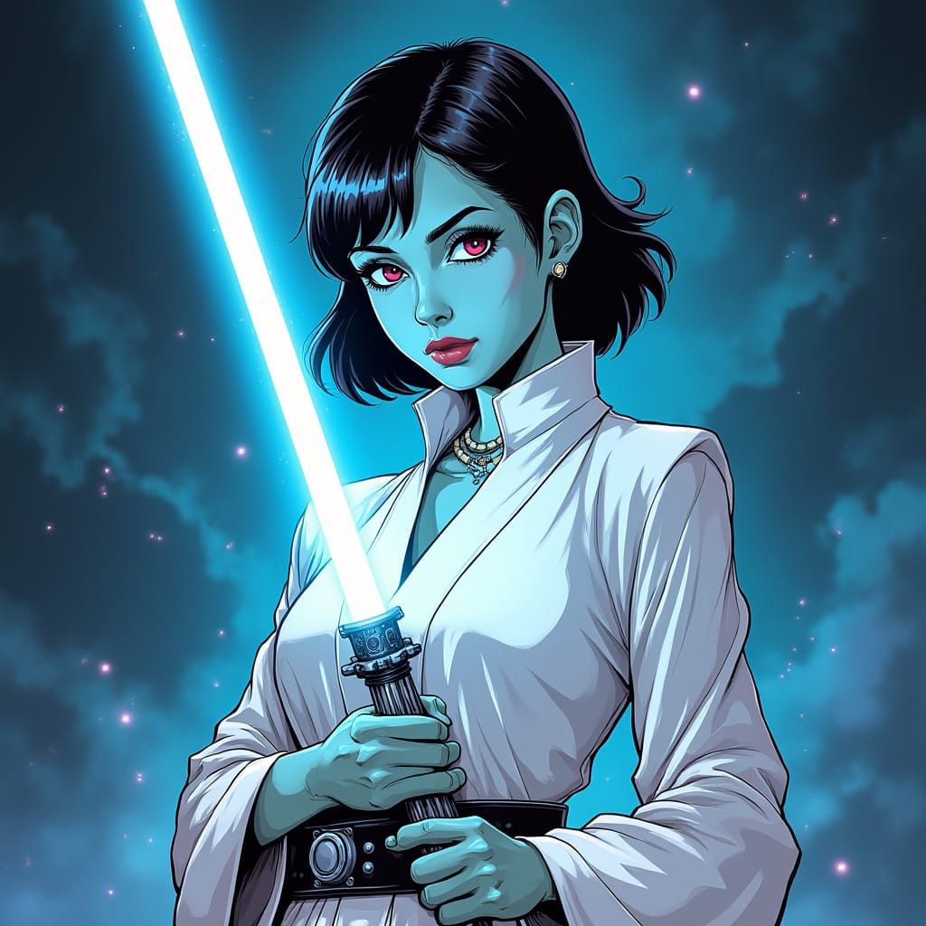 Anime-Style Bride of Frankenstein as a Jedi Knight