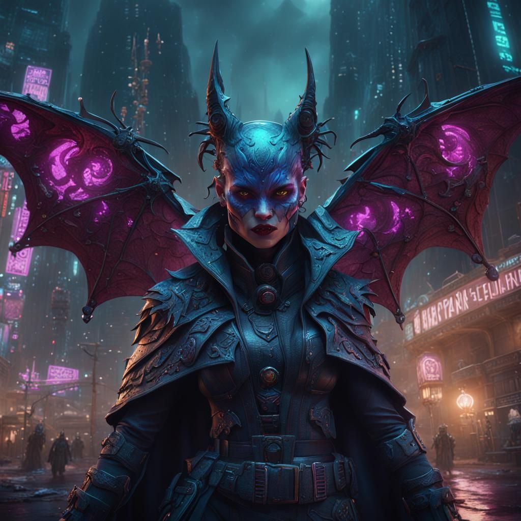 Cyberpunk Bat Witch Fantasy Concept Art