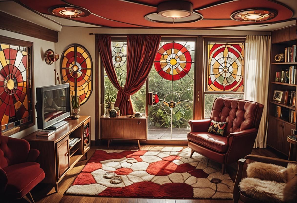 Retro-Futuristic Tudor Living Room with Atomic Accents
