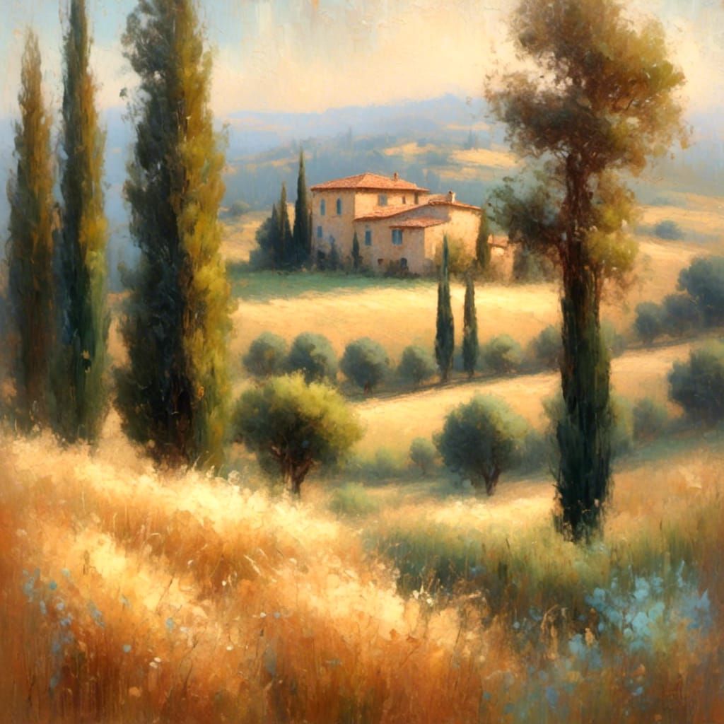 Tuscan Farmhouse: Impressionist Landscape Painting