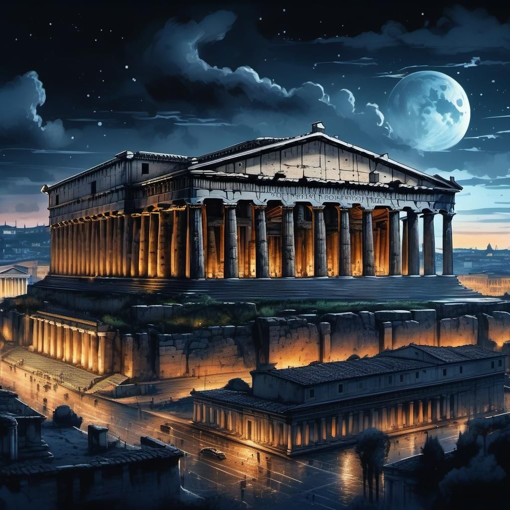 Nighttime View of Ancient Rome Parthenon