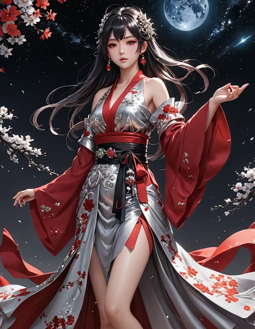 Galaxy Kimono Dress in Anime Style