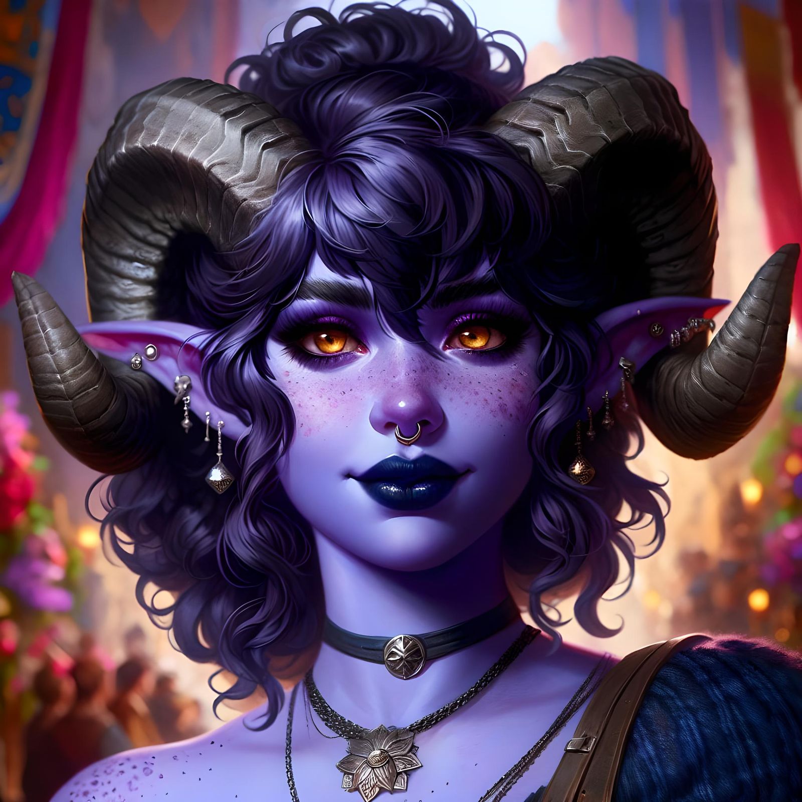 Tiefling Beauty in Festive Portrait