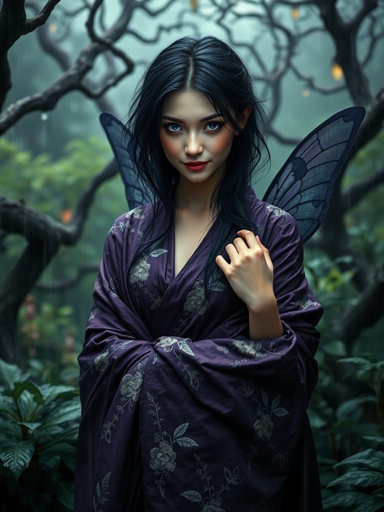 Sensual Fairy in Dark Japanese Garden
