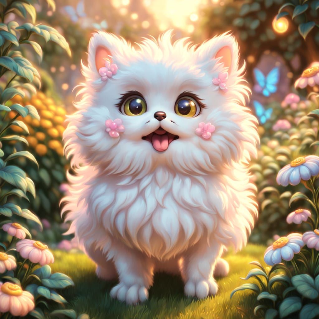 Charming Creature Plays in Garden: Kinkade Style