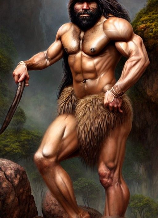 Handsome Caveman in Stonepunk Fur Loincloth