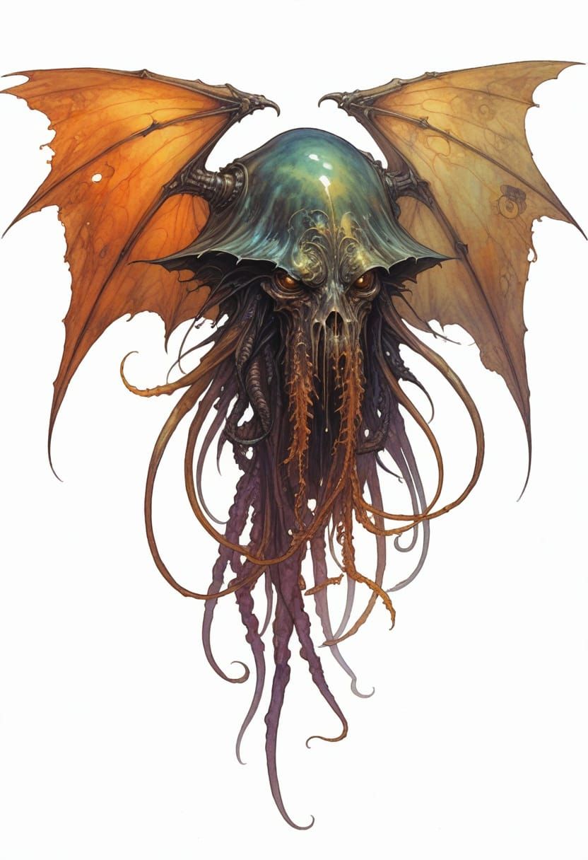 Heroic Fantasy Creature with Bat Wings and Jellyfish Form