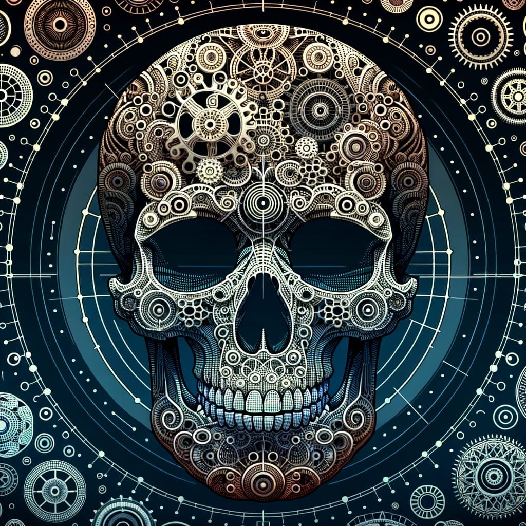 Intricate Skull Pattern Design in 2D Style