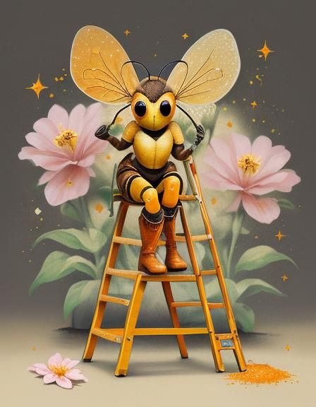 Anthropomorphic Honeybee Painter in Storybook Illustration