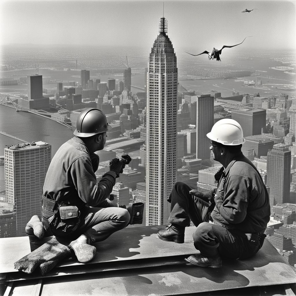 Lunch Atop a Skyscraper with Pterodactyls