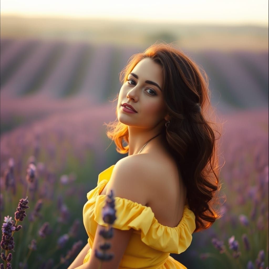 Ethereal Lady in Lavender Bloom, Shot in Cinematic Film Styl...