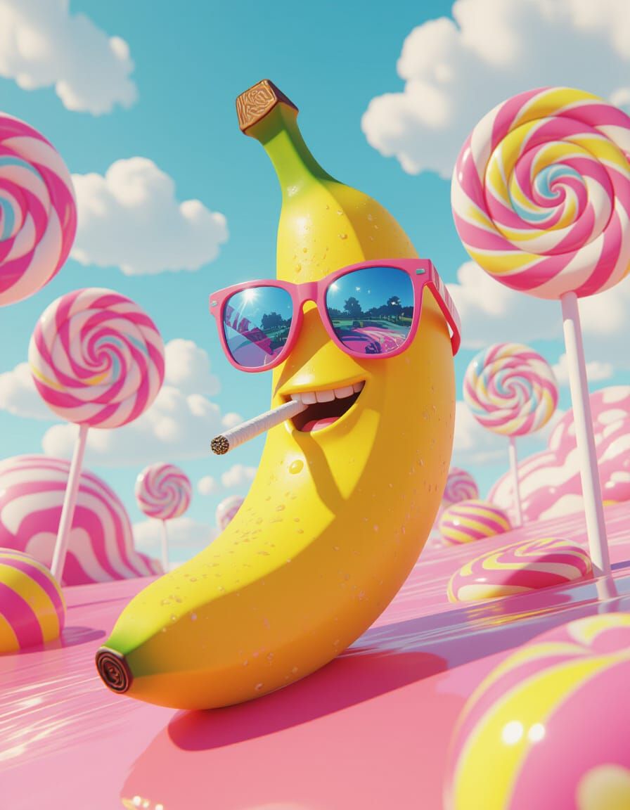 Funky Banana in Candy Land: Digital Illustration