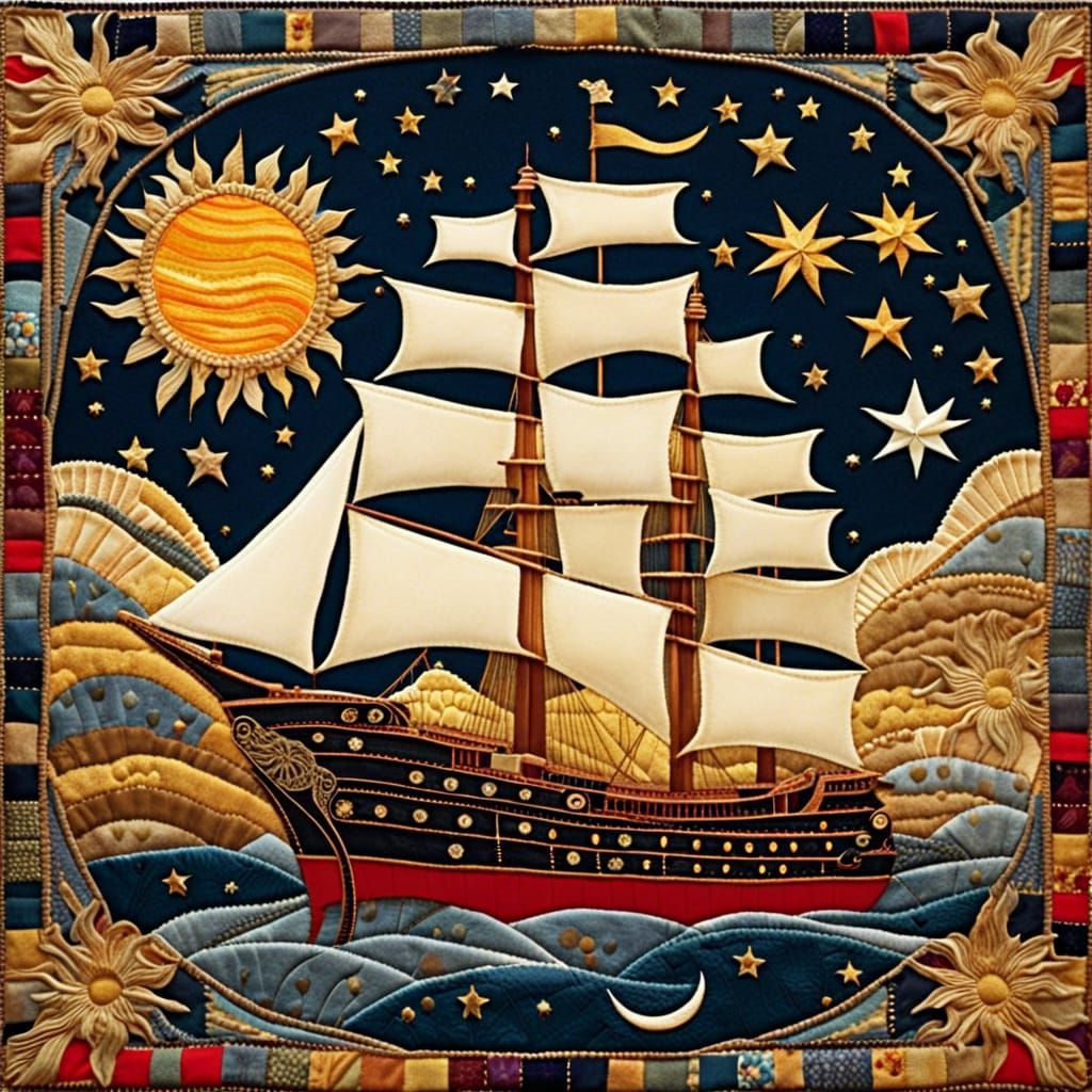 Celestial Ship in Stunning Patchwork Art