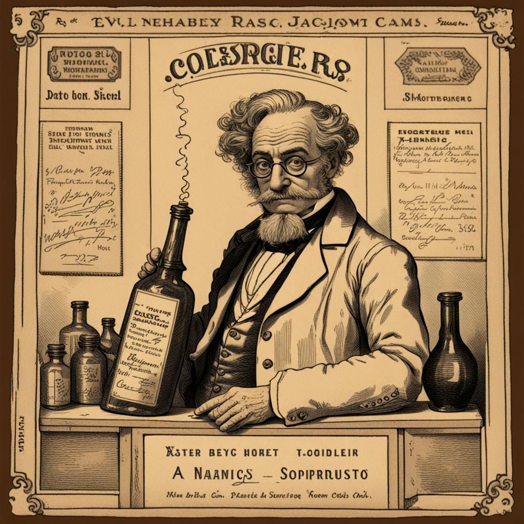 Vintage Medicine Bottle Label with Mad Scientist
