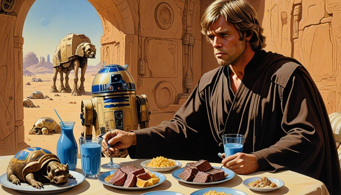 Luke Skywalker's Lunch on Tatooine in Watercolor