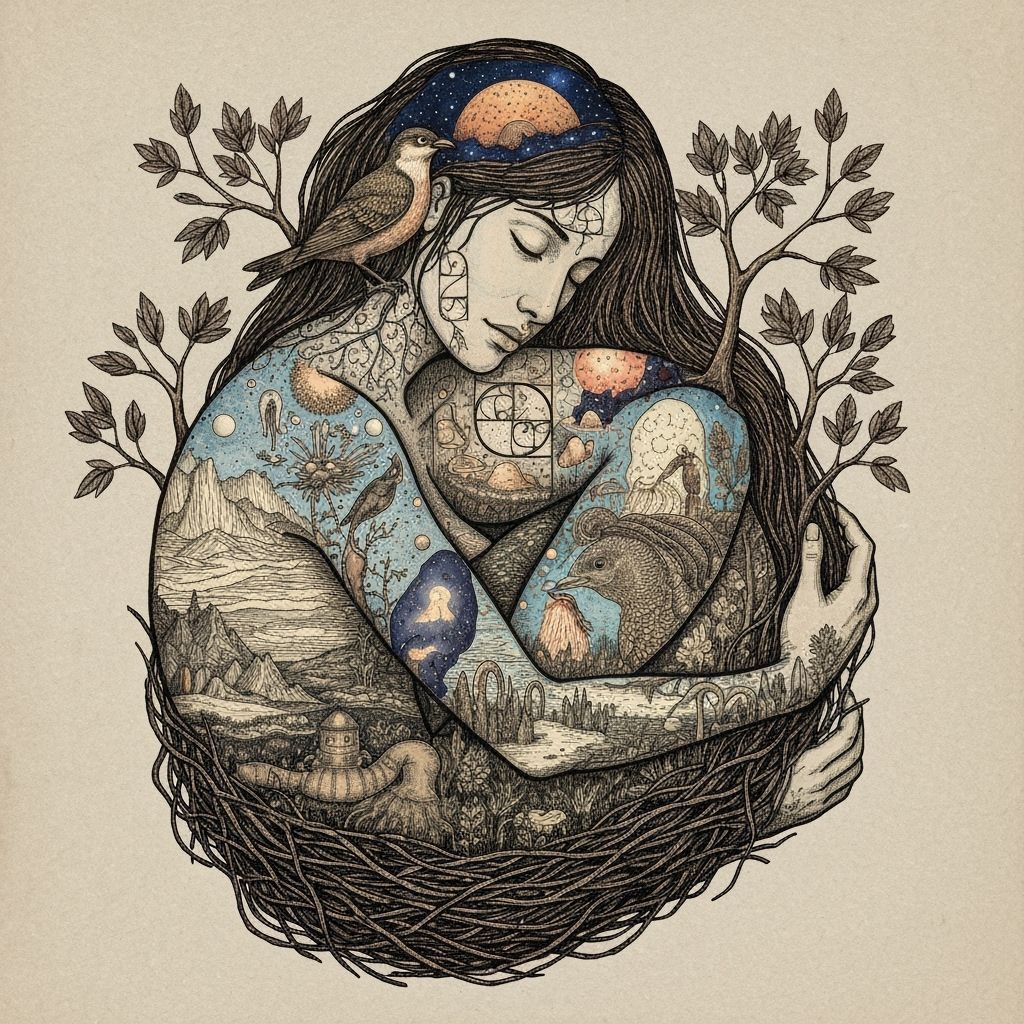 Dreamlike Glitch Art: Woman Intertwined with Nature