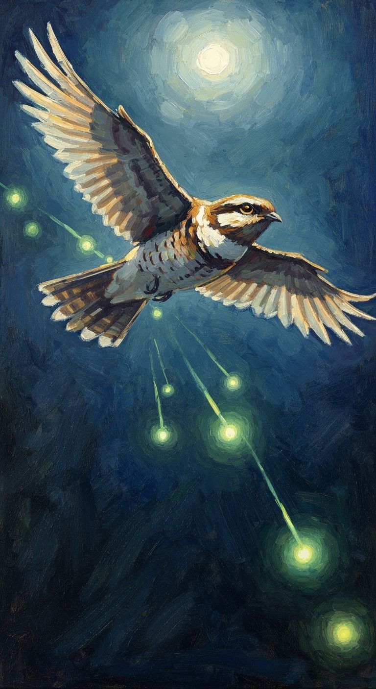 Impressionist Painting of a Nightjar Soaring