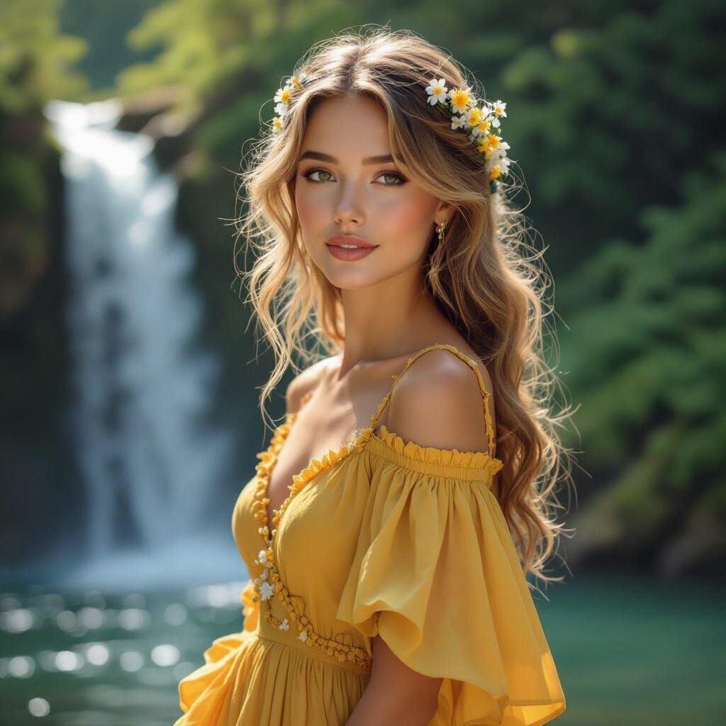 Woman with Flowers in Alphonse Mucha Style