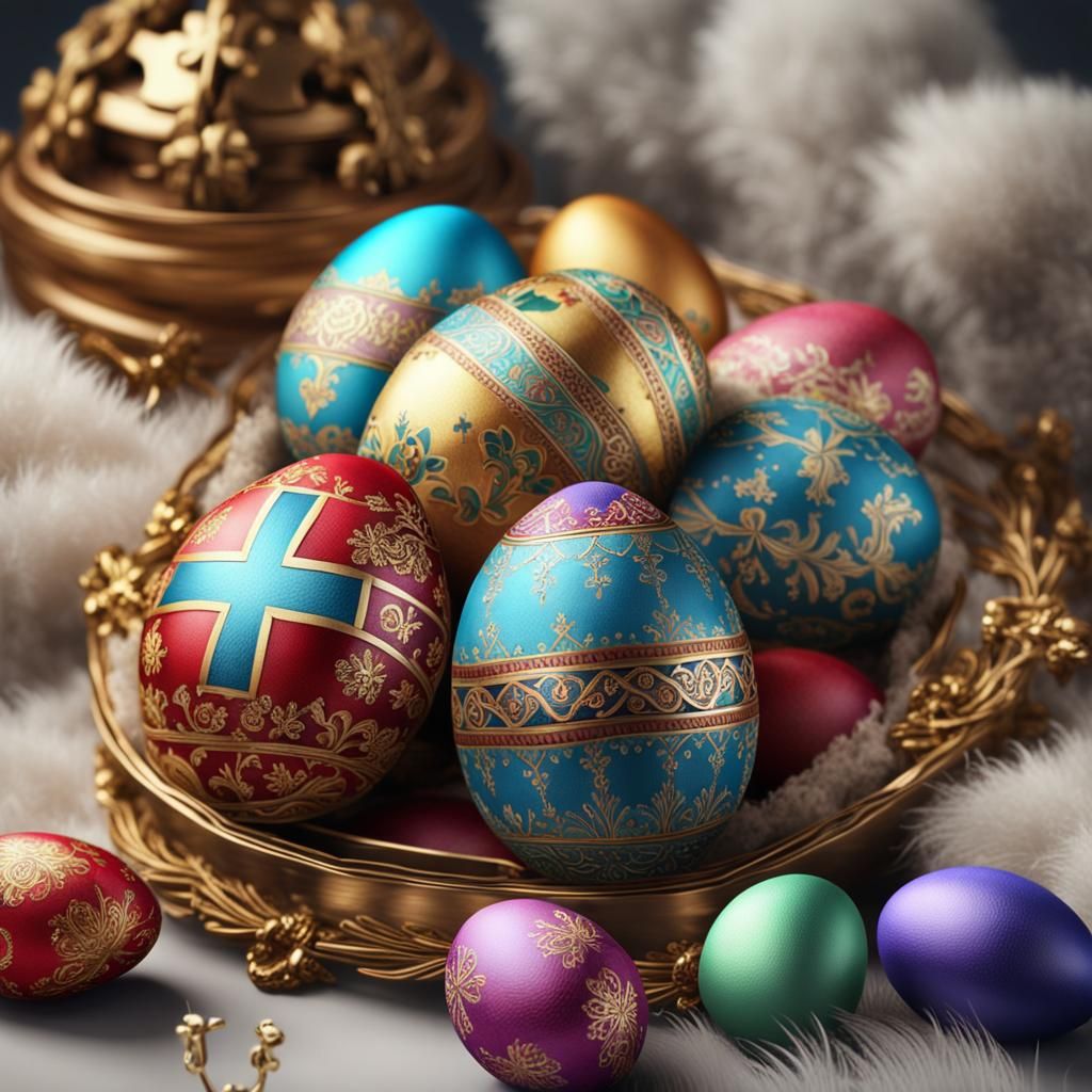 Ornate Easter Eggs and Cross in Ultra HD