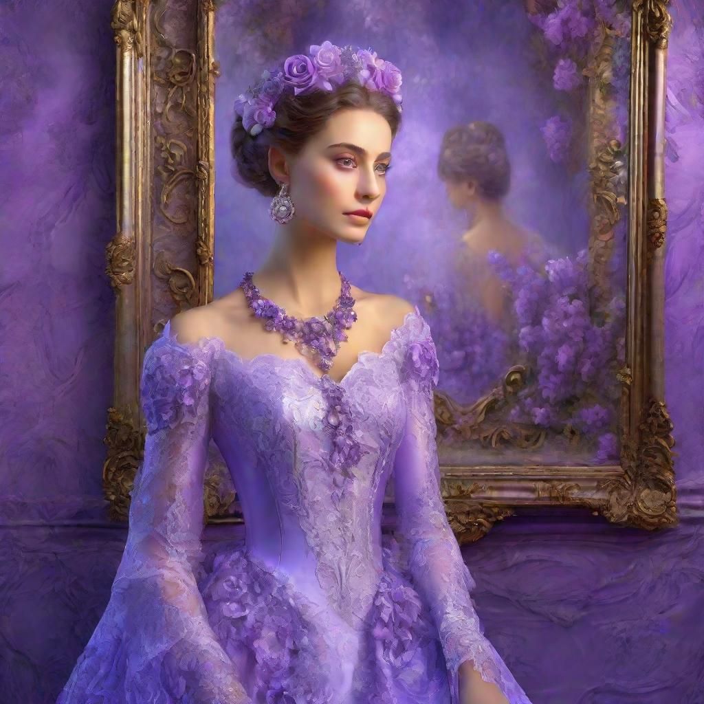 Ethereal Lady in Mirror: Neo-Impressionist Digital Painting