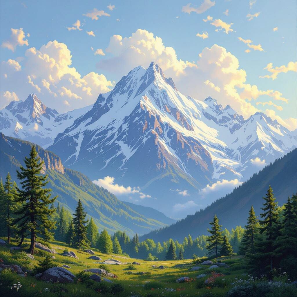 Snow-Capped Mountain in Luminist Style