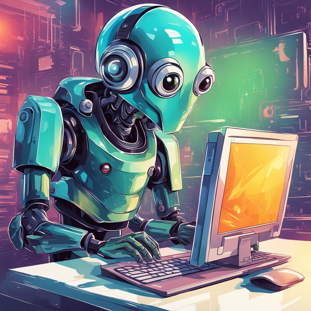Neo-Realist Android at Work with Computer
