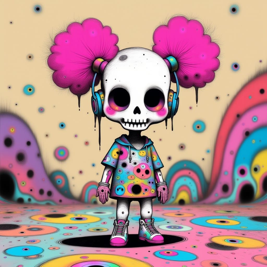 Whimsical Skeleton Figure in Pop Art Style
