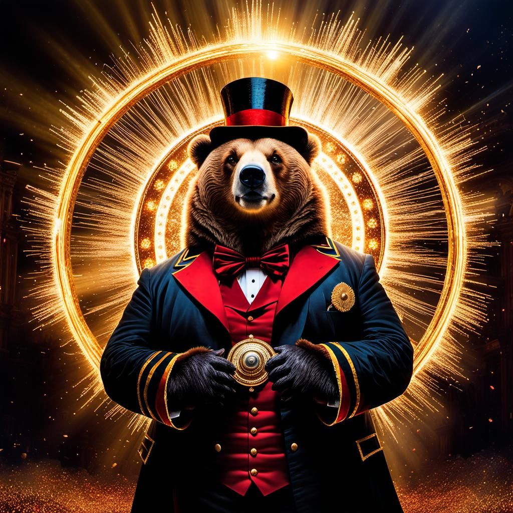 Robotic Circus Bear Ringmaster in Surreal Style