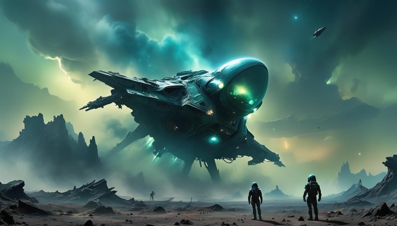 Crashed Spaceship on Alien Planet in Sensual Realism