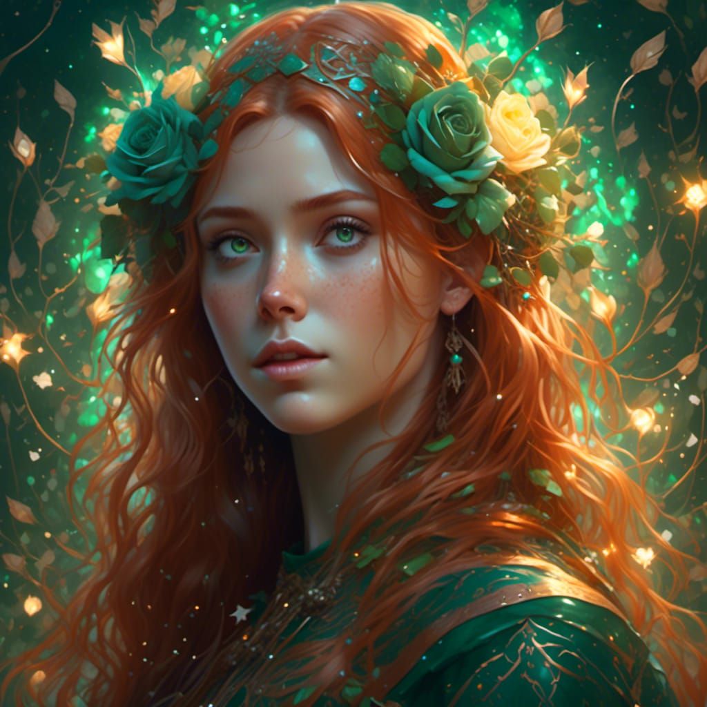 Gothic Dryad Portrait with Copper Roses and Stars