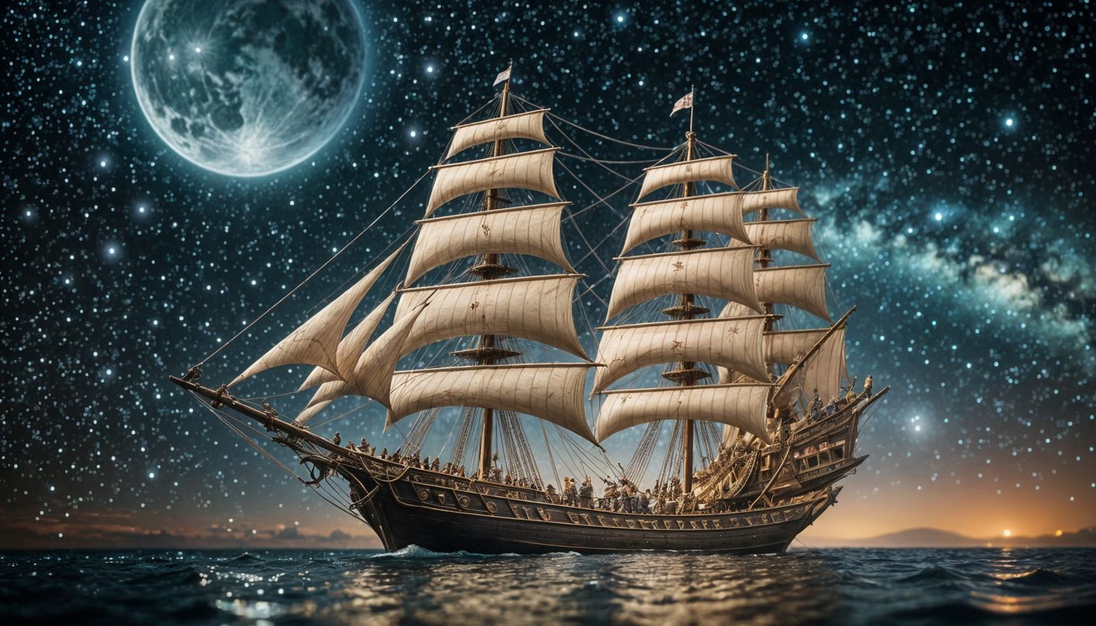 Ethereal Elven Spacecraft Sails Amidst Stellar Night