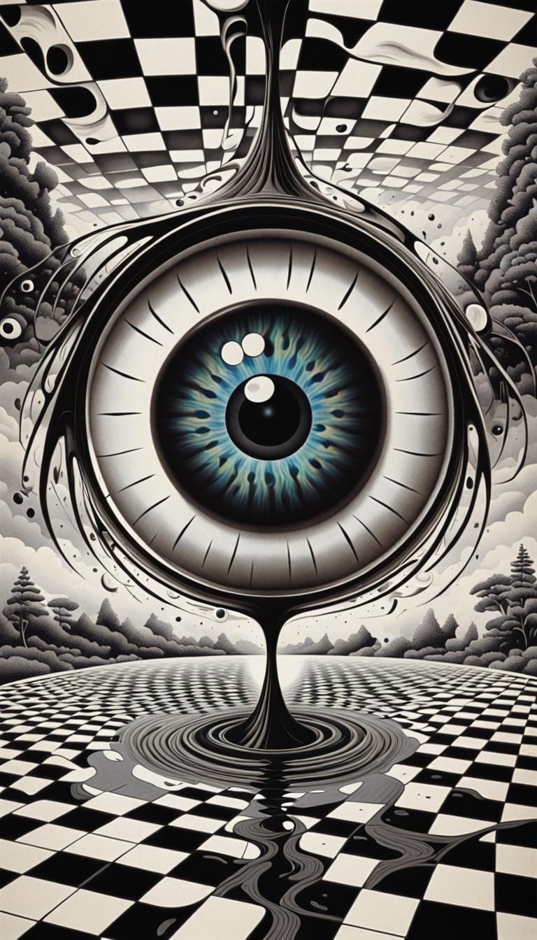 Psychedelic Japanese Poster with Dripping Eyeball
