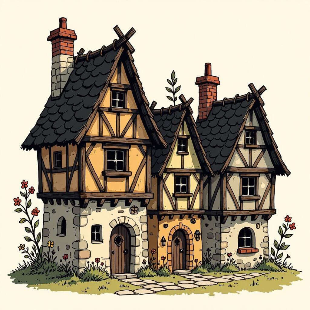 Medieval Mouse Houses in Storybook Style