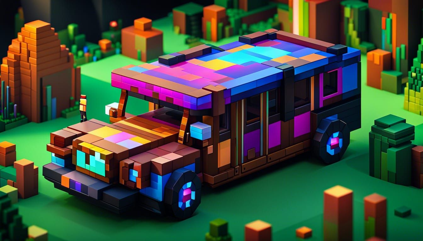Pixel Art Car in Minecraft Cubism Style