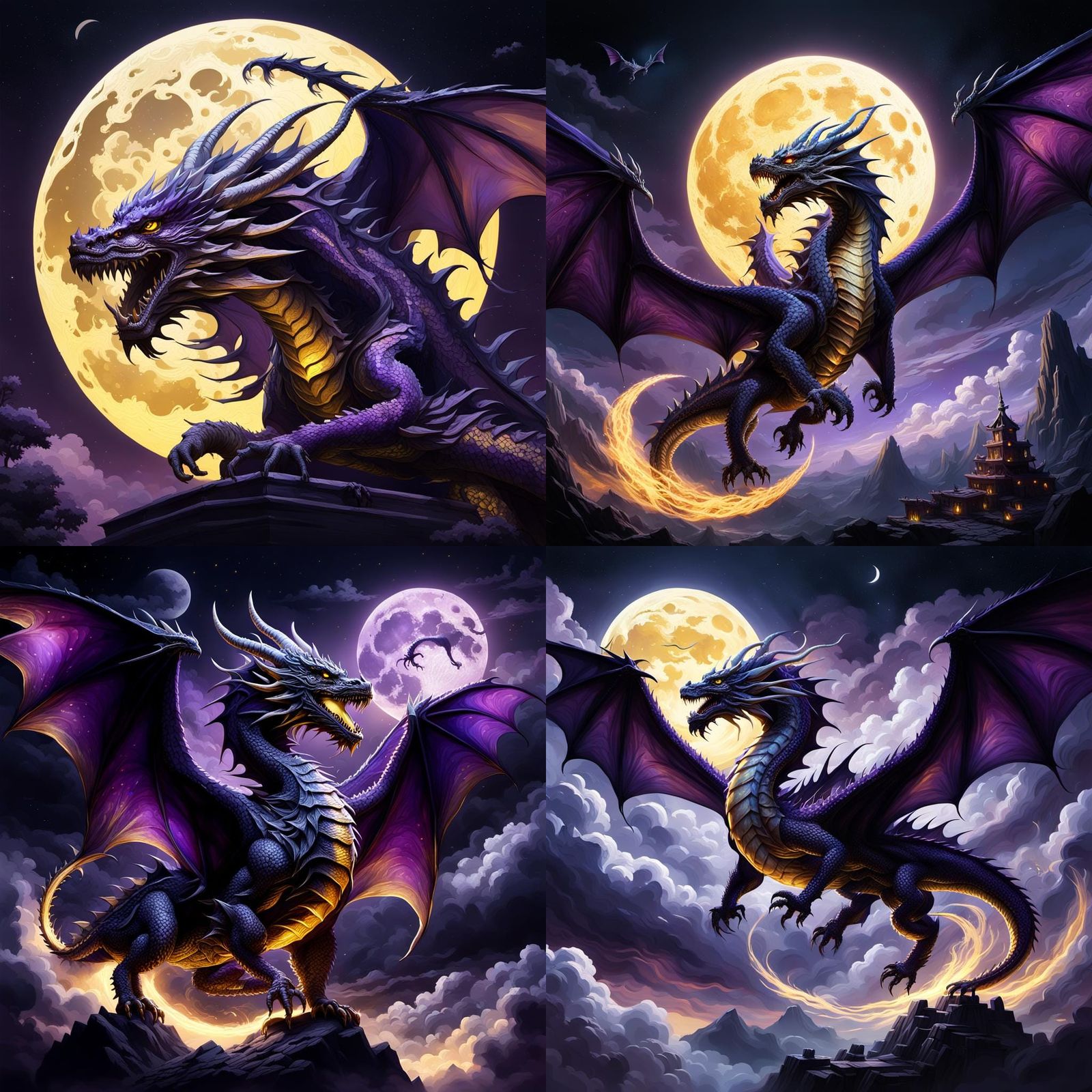 Majestic Dragon Flying Across a Full Moon