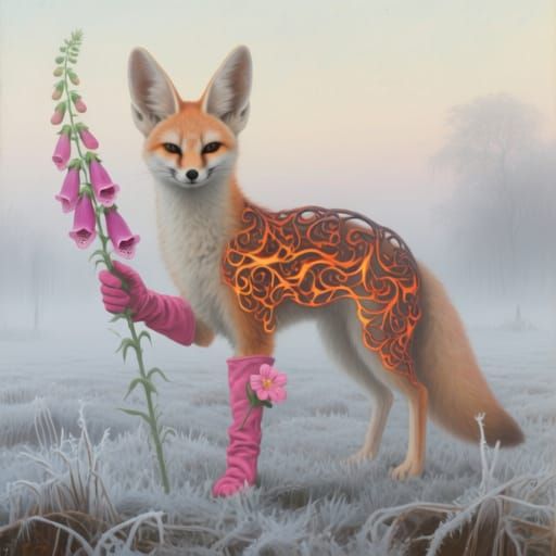Fiery Filigree Fennec Fox in Frosty Field