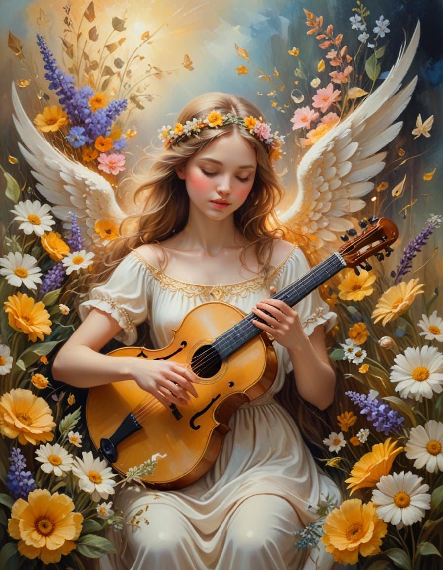 Ethereal Angel in Floral Oil Painting